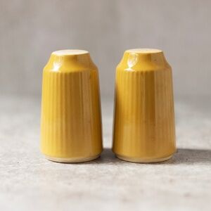 Sheffield Serenade harvest gold MCM salt pepper shakers ceramic mustard yellow